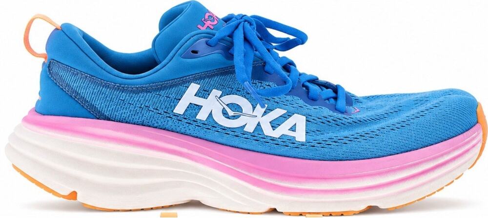 Hoka One One Bondi 8 Women 8.5 Wide Low Blue Pink White Running Shoes Sneakers